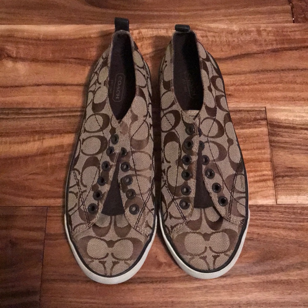 Coach brown and tan slip on shoes
